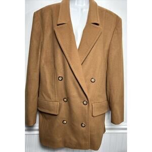 Mondi Germany Wool Cashmere Pea Coat 38 M Camel Brown Notched Collar Preppy M/L